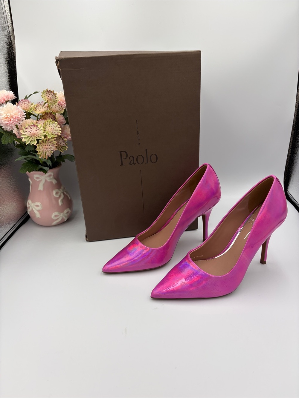 Paolo Pink Iridescent Pointed-Toe Stiletto Pumps